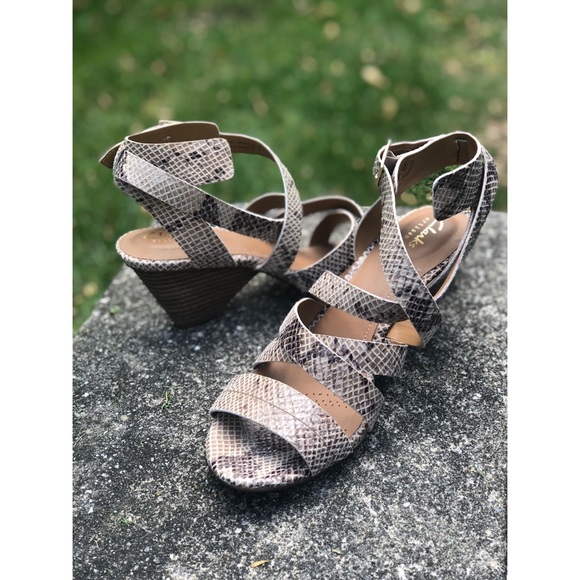 clarks snakeskin wedges